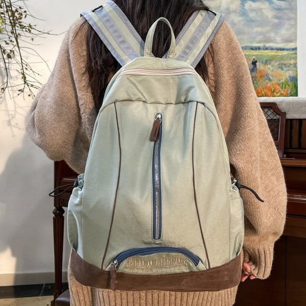 American retro embroidered backpack for women, new large-capacity Korean style ins color-blocking fashionable backpack, college student bag Specification drawing