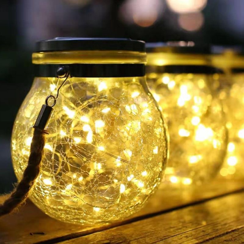 Solar crack bottle lamp, Mason bottle, villa courtyard garden decoration, yard balcony hanging tree, wish lantern, night light full figure