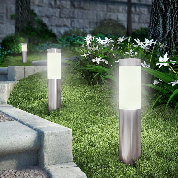 Cross-border solar stainless steel 3-LED cylindrical lawn light, outdoor waterproof courtyard villa ground socket light manufacturer details Picture