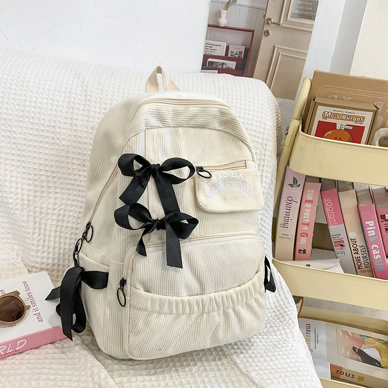 ins cute bow, versatile schoolbag with a schoolgirl style, casual Japanese and Hong Kong-style Lolita fashion backpack full figure