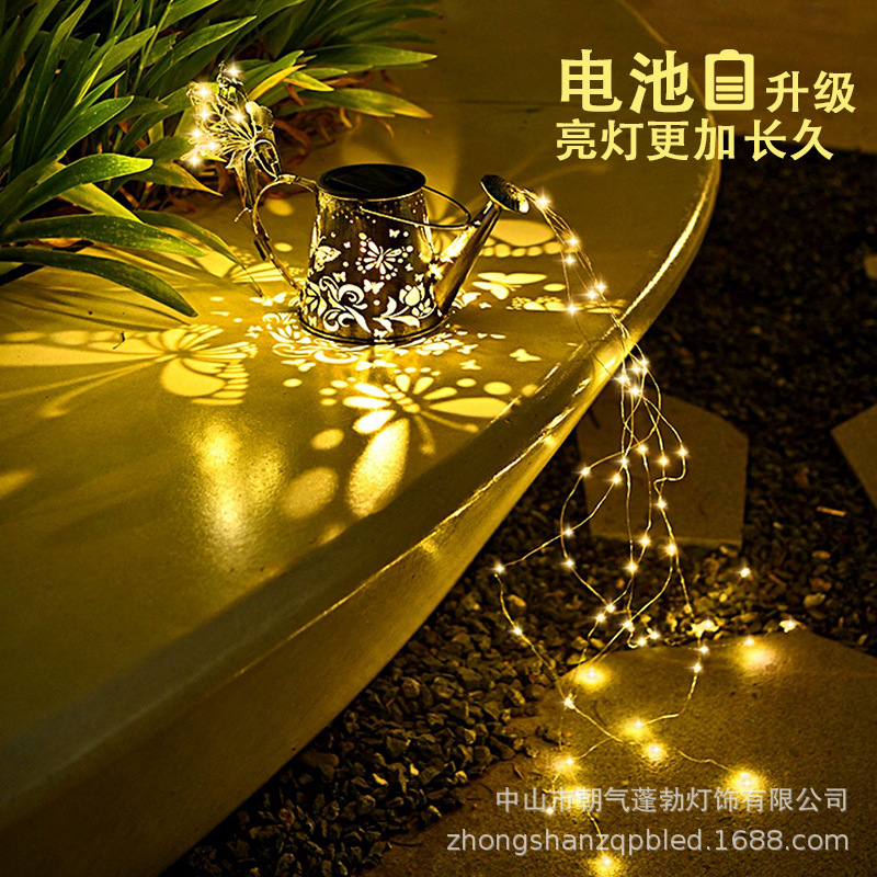 Solar-powered butterfly spirit water bottle lamp, outdoor waterproof courtyard ground socket lamp, creative garden decoration, ironwork shower head lamp details Picture