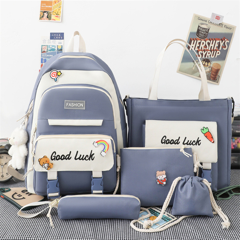 A new Japanese minimalist five-piece set for junior high and high school students, a Korean version large-capacity backpack for girls full figure