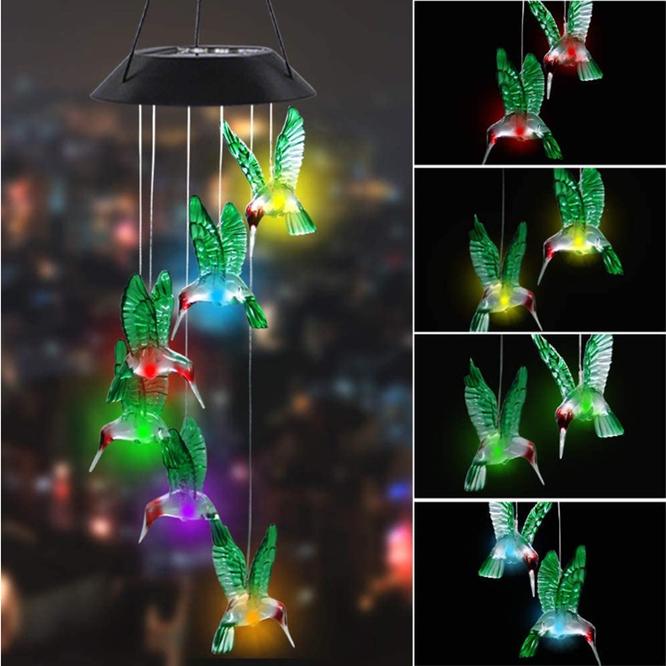 Solar wind chime light, LED seven-color gradient hummingbird butterfly, eva ball, courtyard Christmas gift, outdoor decoration Application Scenario