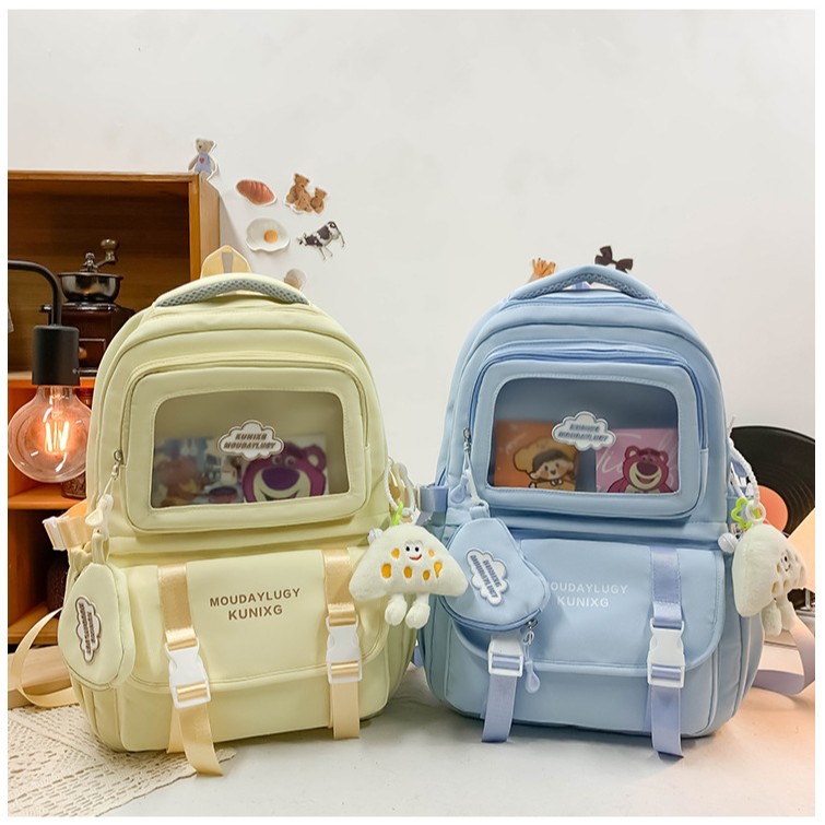 2025 New Korean version forest-style student all-in-one transparent patchwork backpack, campus Japanese-style large-capacity backpack for girls Specification drawing