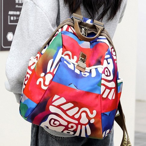 Fashionable fabric ethnic-style backpack with large capacity, colorful backpack, trendy nylon fabric, dirt-resistant and ultra-light, 2024 autumn new style details Picture