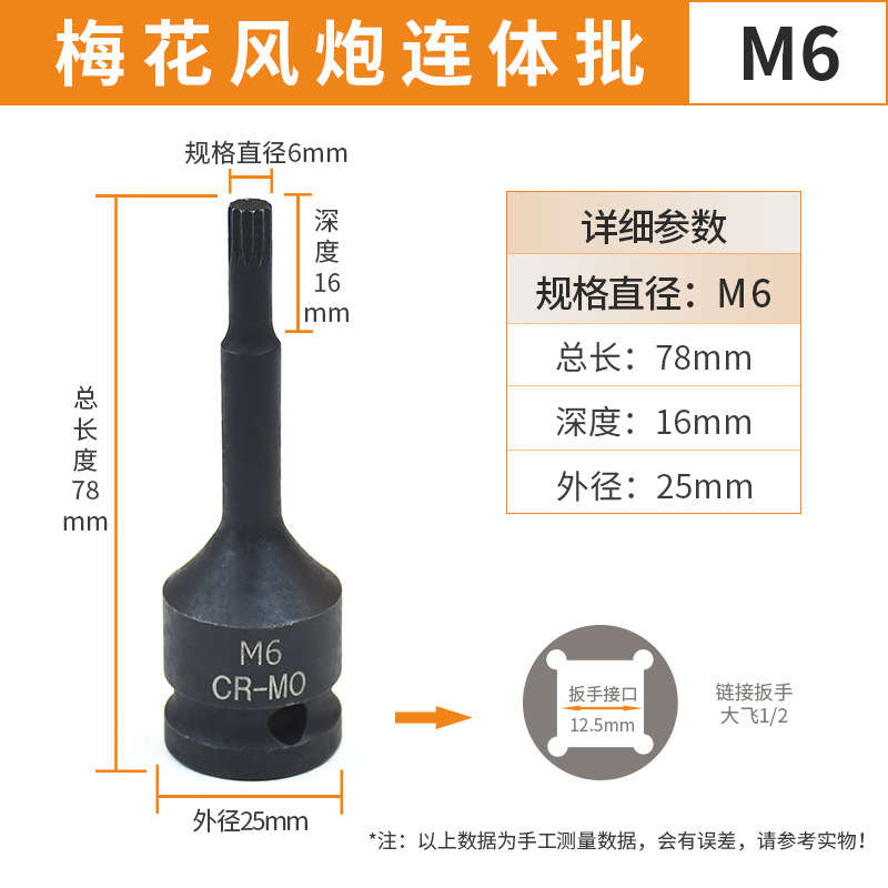 Wind cannon screwdriver head 1/2 Large flying integral screwdriver head Pneumatic hexagon socket socket set Extended pneumatic wrench H19 undefined