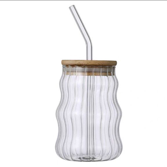 Household high borosilicate glass transparent glass single-layer caterpillar cup Office lemon juice milk threaded water cup Item Picture