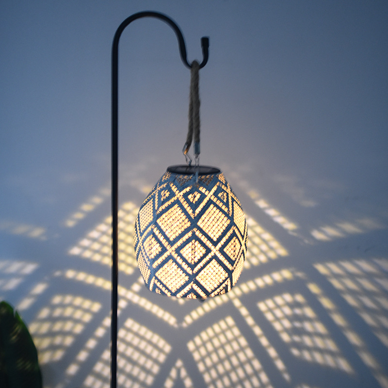 Cross-border creative solar ironwork hollowed-out hemp rope projection lamp, outdoor garden and courtyard landscape decorative lamp, hanging lamp Application Scenario