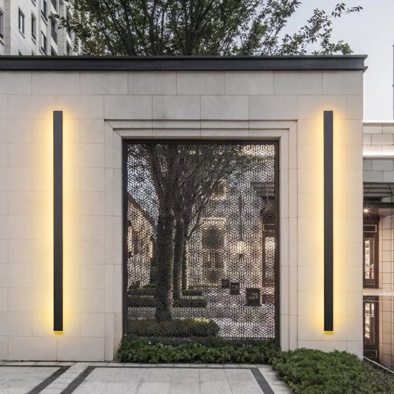 Outdoor waterproof human body sensor wall lamps, long strip villa gate courtyard lamps, project wall-washing lamps, decorative background wall lamps Application Scenario