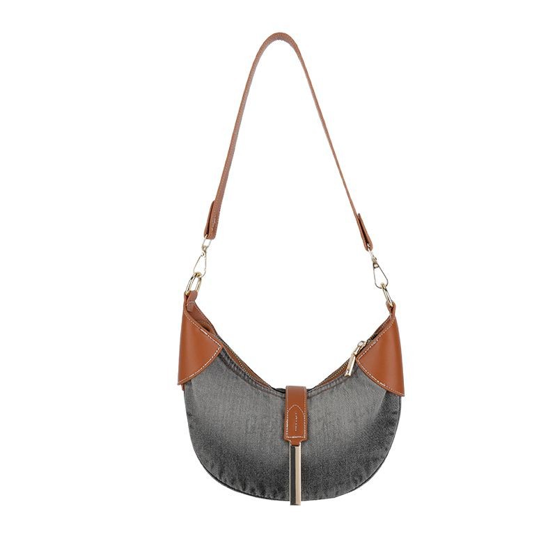 The new 2024 fashion contrasting color versatile single-shoulder underarm bag, fashionable denim dumpling bag, and niche hand-carried croissant bag Item Picture
