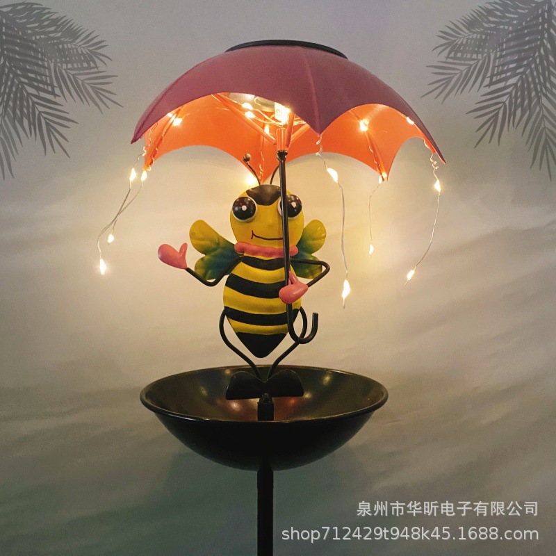 Cross-border in-stock solar garden lights, flamingos, bees, umbrella lights, solar ground plug lights, solar lawn lights full figure