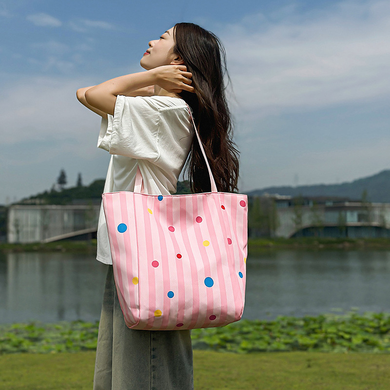Hawaiian series Island striped New fine striped polka dot casual large-capacity canvas bag for women, summer seaside Specification drawing