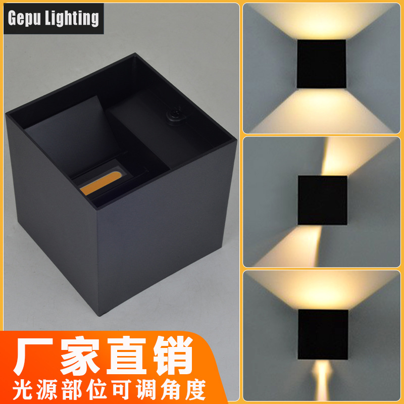 Plastic outdoor wall lamp, led classic square double-head top and bottom lighting garden lamp, outdoor waterproof balcony cross-border model details Picture