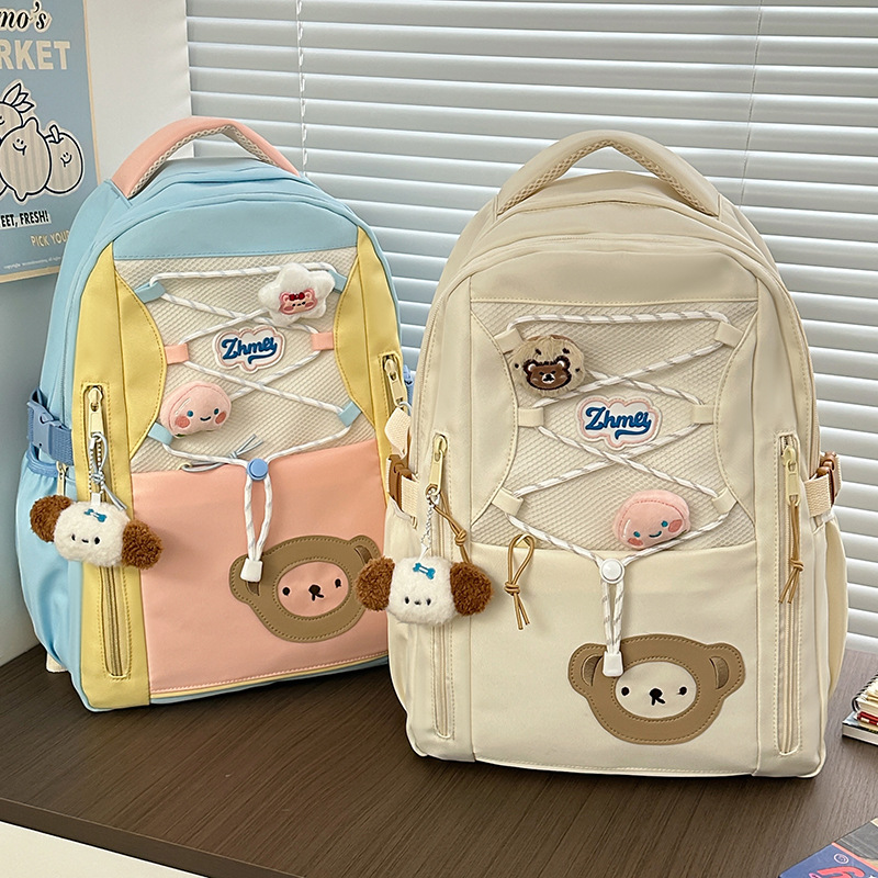 Korean-style anti-theft and fresh junior high school backpack, dirt-resistant commuting style, ins girl cute cartoon monkey school style full figure