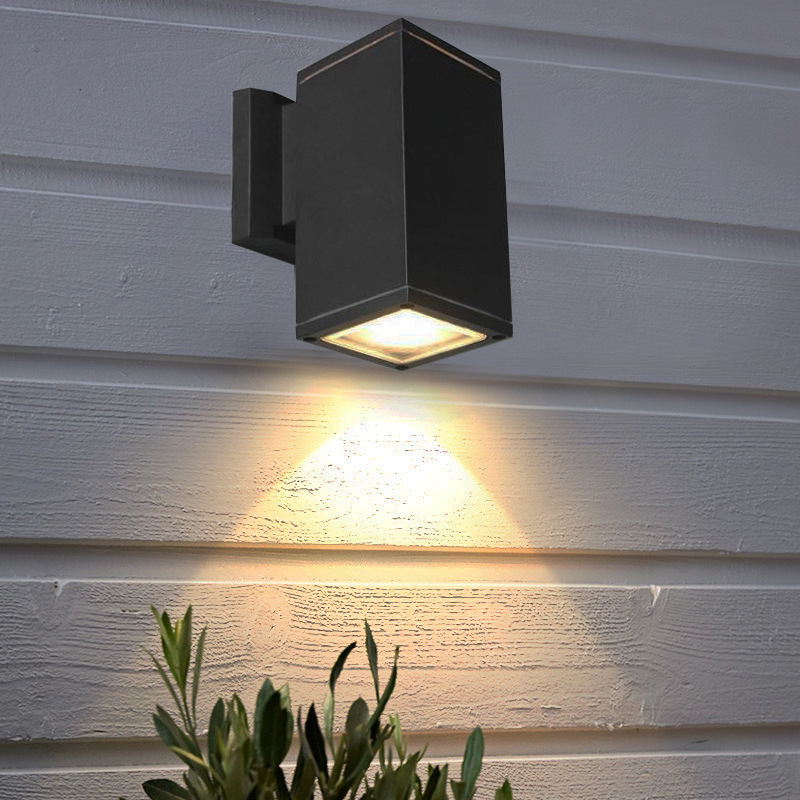 LED outdoor waterproof square wall lamp, up and down illumination light, corridor and wall lamp, E27 lamp head, single and double head wall lamp details Picture