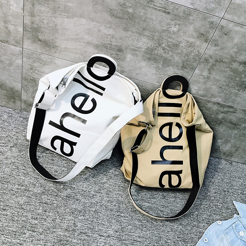 Single-shoulder large bag for women, 2025 new trendy Korean version, large-capacity canvas shopping bag, letter crossbody casual student bag full figure