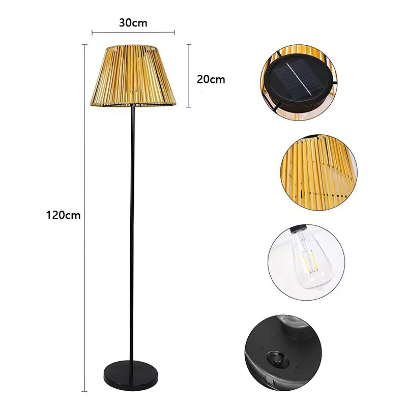 New Chinese-style solar floor lamps, outdoor rattan floor lamps, villa courtyard lamps, waterproof Japanese garden decorative lamps Specification drawing