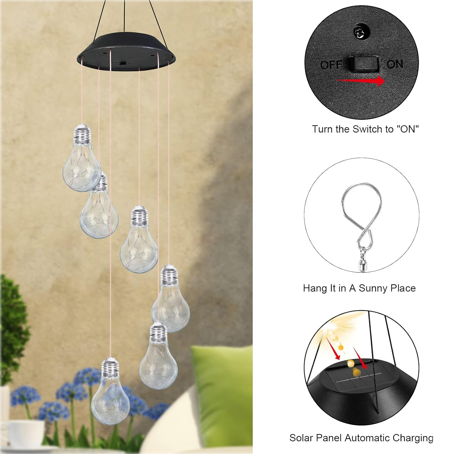In-stock solar chandeliers, solar wind chime lights, outdoor gourd lights, courtyard led colorful landscape bulbs, wind chimes Application Scenario