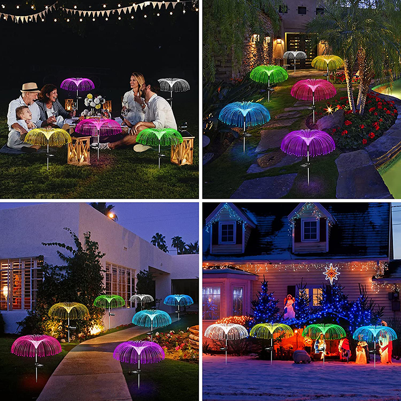 Solar-powered ambient decorative lights, LED optical fiber jellyfish, outdoor waterproof courtyard garden, villa area, ground-mounted lawn lights Item Picture