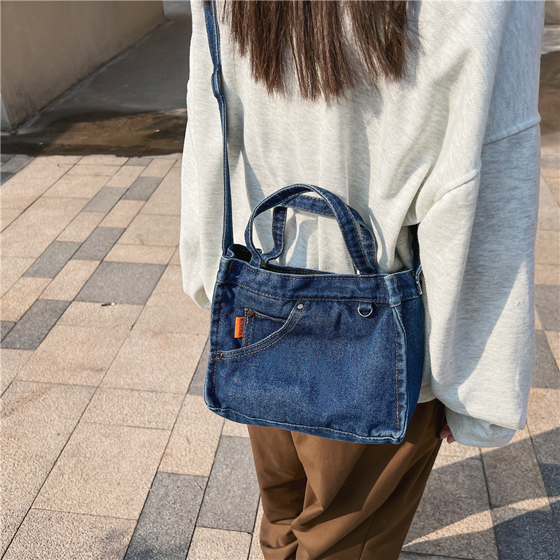 Crossbody bag for women, Japanese and Korean exquisite washed denim bag, ins artistic style, individual and creative small handbag, single-shoulder bag details Picture