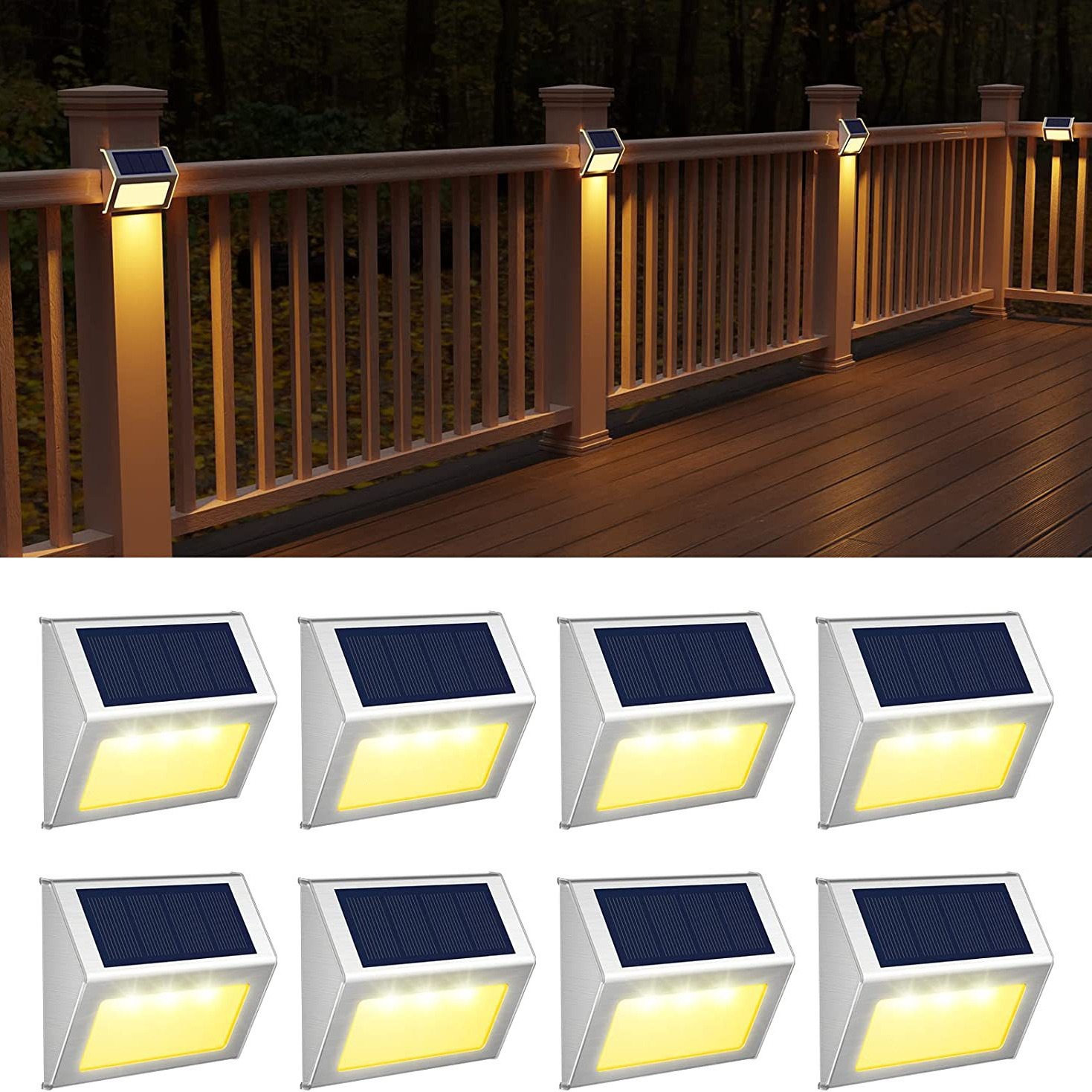 Cross-border solar staircase, stainless steel 3led staircase light, outdoor rainproof wall light, fence and fence light, night light details Picture