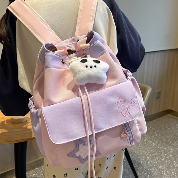 The new cute color-blocking student single-shoulder bag, a multi-functional backpack with a girlish style, features a casual design and a large capacity details Picture