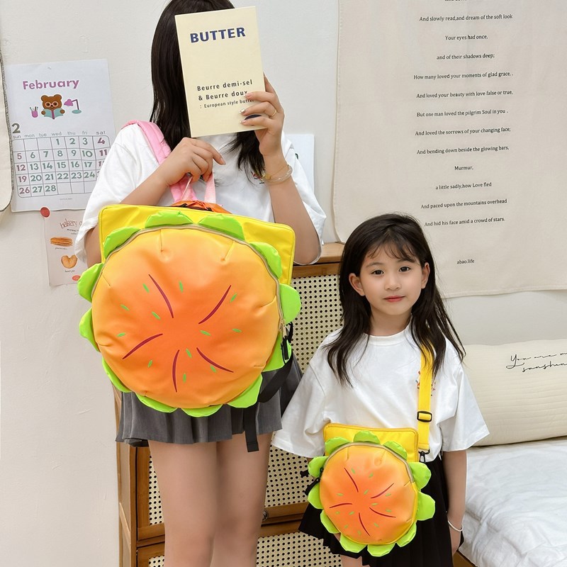 The same style of cheese burger backpack as Xiaohongshu is cute and funny. It's a student schoolbag with a large capacity and a trendy bag for traveling details Picture