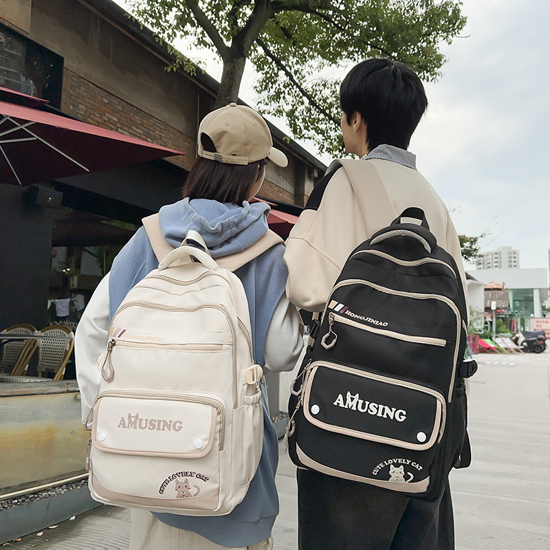 New minimalist backpack, trendy retro college style, high school and junior high school student schoolbag, large-capacity travel computer backpack Specification drawing