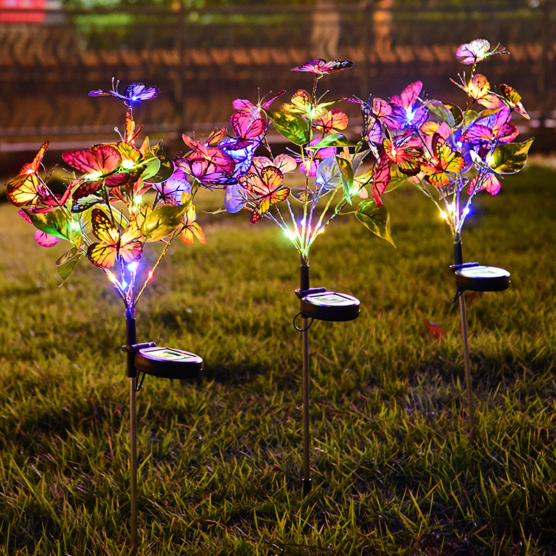 New solar-powered outdoor courtyard led21 lights, four-color butterfly flower lawn lights, garden decorative ground insert flower lights full figure