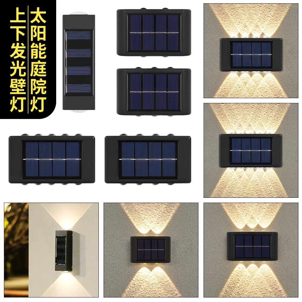 Solar double-head wall lamp, outdoor garden lamp, waterproof, outdoor up and down luminous, wall decoration garden lamp, wall-washing lamp full figure