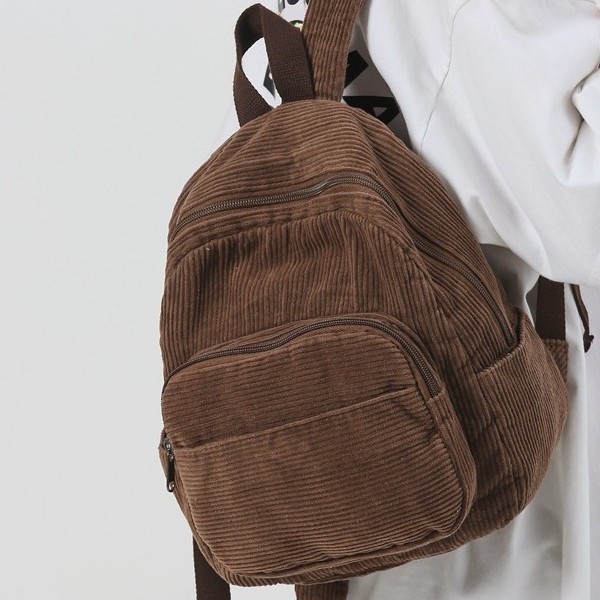 Canvas backpack, women's travel bag, Japanese-style Harajuku small schoolbag, women's forest-style artistic and versatile flat small backpack details Picture
