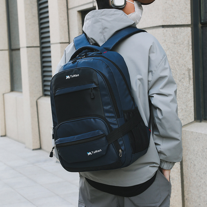 Wholesale of large-capacity, simple student backpacks, college student casual schoolbags, double backpacks and crossbody bags details Picture