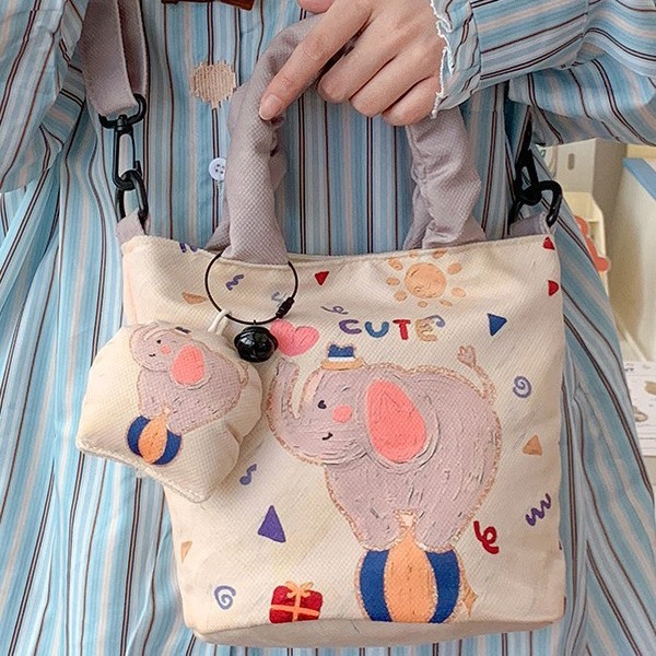 Canvas bag 2025 New cartoon-printed commuter small cloth bag, hand-held cloth bag, large-capacity casual bucket bag full figure