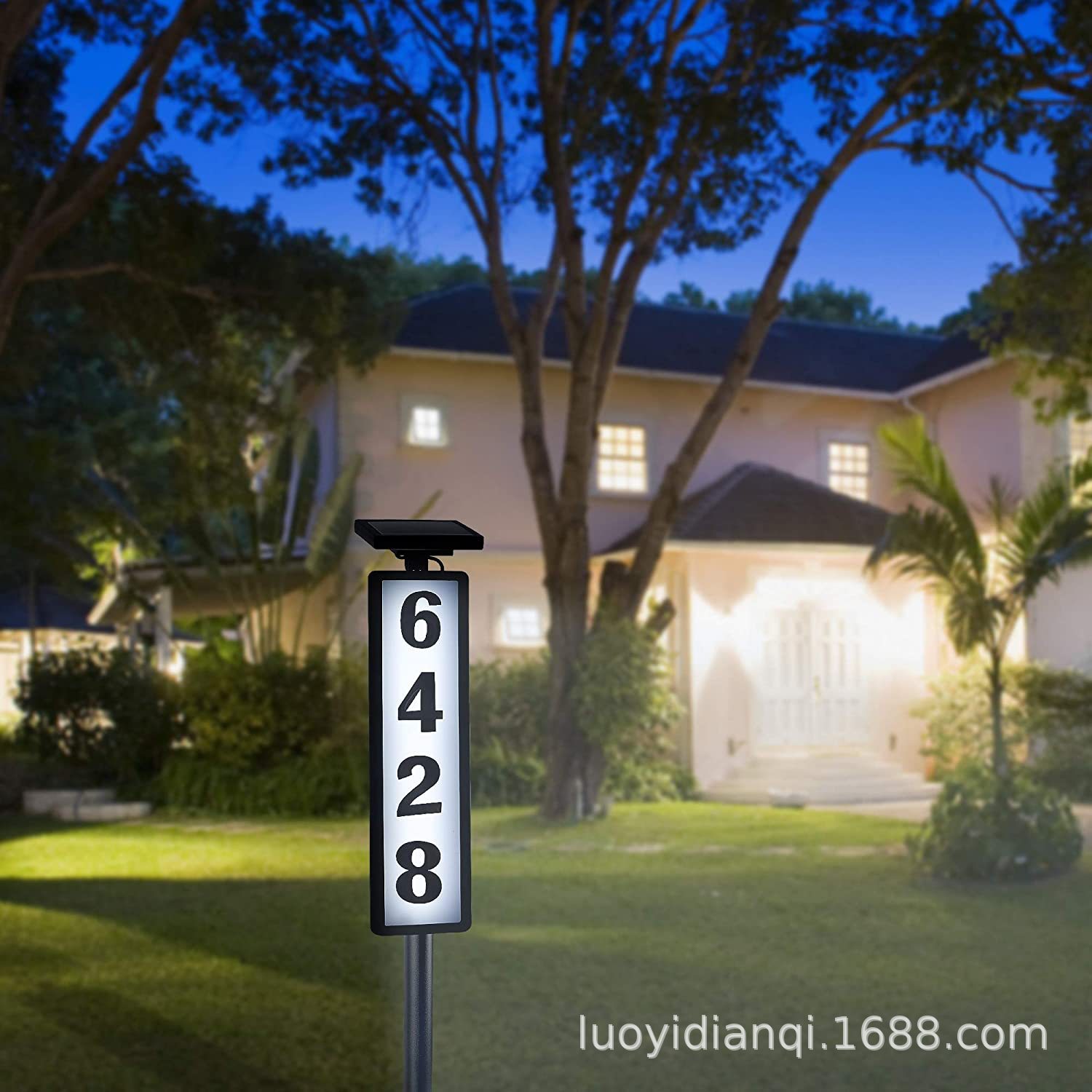Solar-powered doorplate light, house address, digital light, ground insert indicator sign, waterproof details Picture