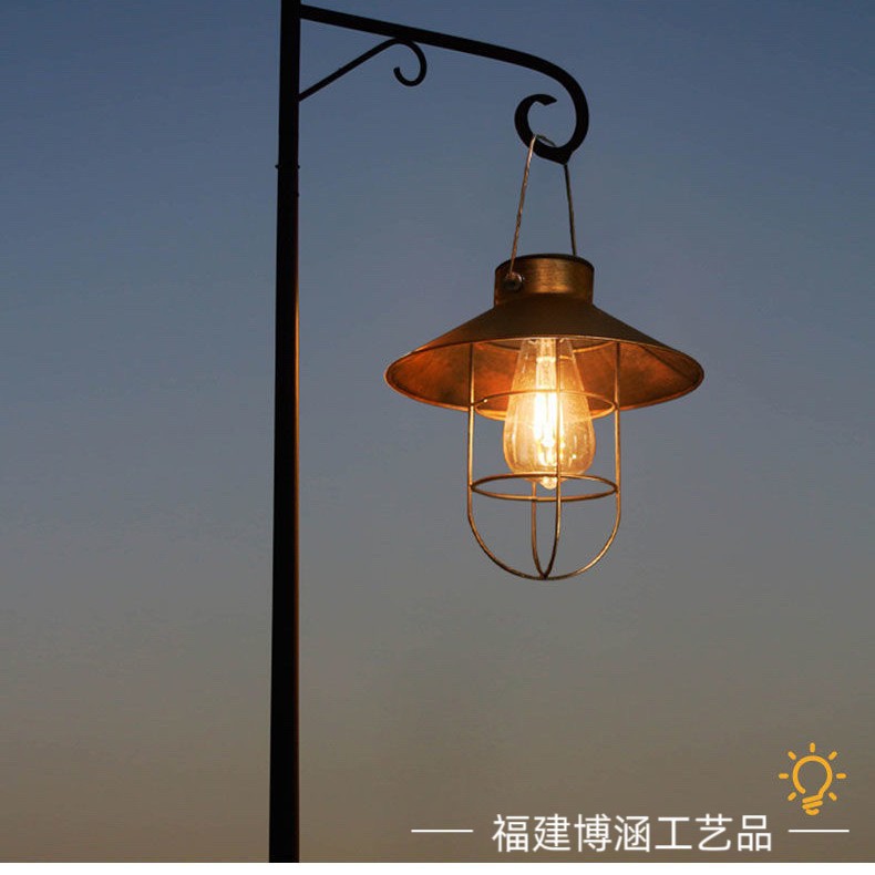 Ironwork retro courtyard hanging lamp decoration, solar chandelier, garden villa, outdoor street lamp, outdoor waterproof details Picture