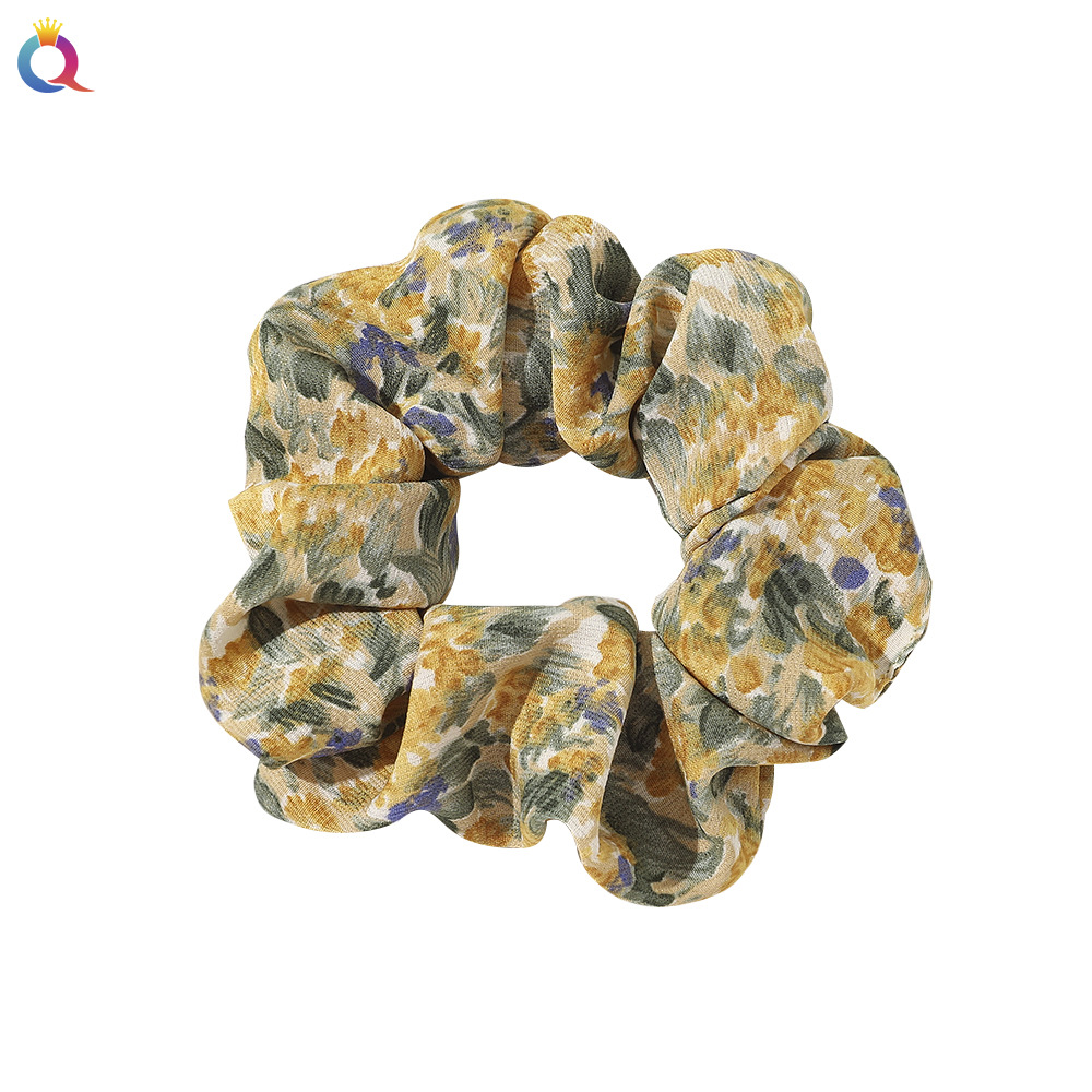 Qiyue French retro oil painting series floral large intestine circle hair band, super ethereal girl hair tie, hair band, women's hair tie Item Picture