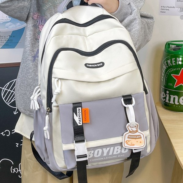 New color-blocking backpack for women, 2024 new fashionable and trendy computer bag, large-capacity schoolbag for junior high school, senior high school and college students details Picture