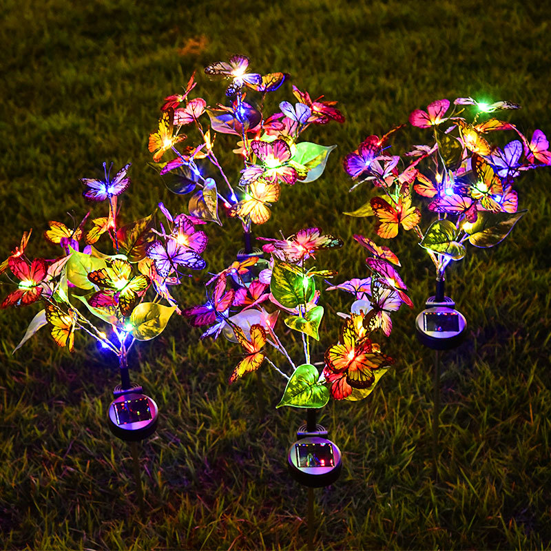 New solar-powered outdoor courtyard led21 lights, four-color butterfly flower lawn lights, garden decorative ground insert flower lights Specification drawing