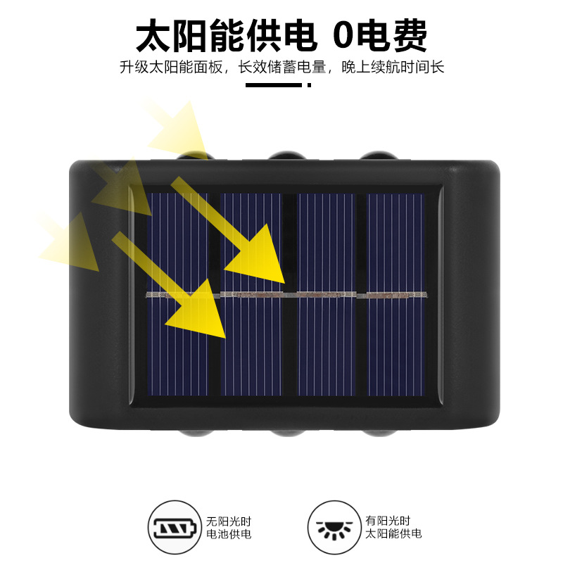 Solar double-head wall lamp, outdoor garden lamp, waterproof, outdoor up and down luminous, wall decoration garden lamp, wall-washing lamp details Picture