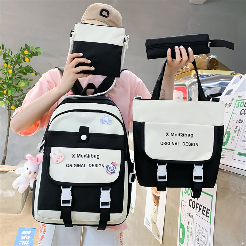 New backpack for girls, a large-capacity, lightweight and casual backpack for primary and junior high school students. Four-piece set of buns and mother bags, trendy Application Scenario