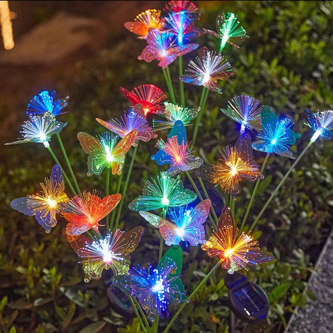 New solar fiber laser butterfly ground insert light, courtyard garden decorative light, lawn outdoor camping LED light Specification drawing