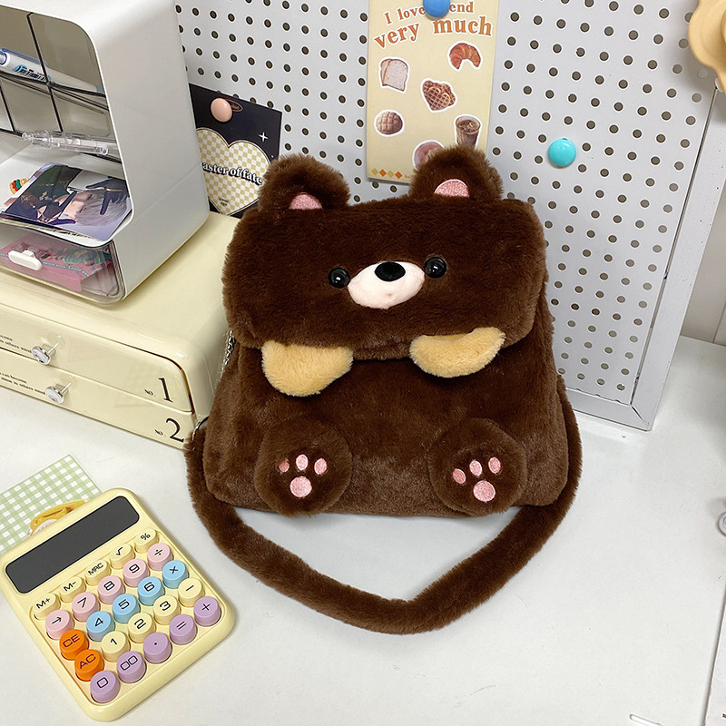Cartoon bear backpack, plush bag, female college student schoolbag, versatile, cute and super adorable, dual-purpose crossbody single-shoulder bag Specification drawing