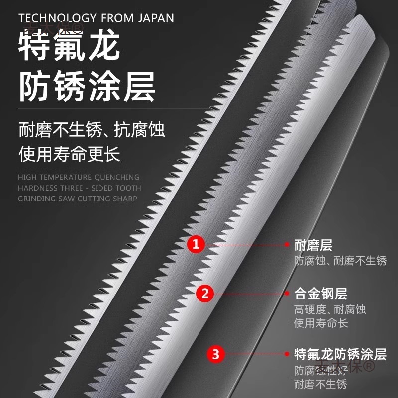 Japanese imported saw, handsaw, tree sawing wonder, household small handheld woodworking hacksaw, hand sawing of wood, Mattebao Specification drawing