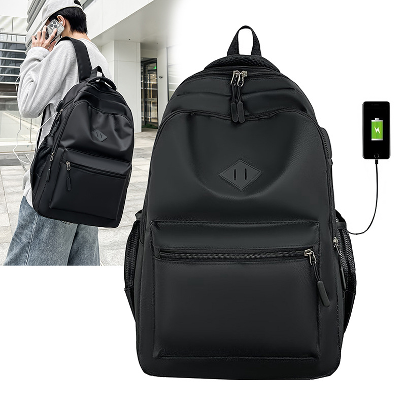 Wholesale fashionable Oxford fabric backpacks, new simple and large-capacity, lightweight middle school schoolbags, business USB backpacks full figure