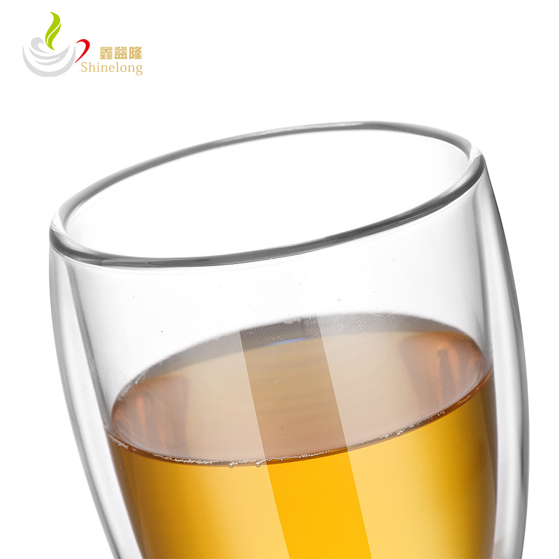 【 Customized LOGO】 Promotional gift glass cups, customized double-layer glass cups, 350ML heat-resistant water cups, advertising cups Specification drawing