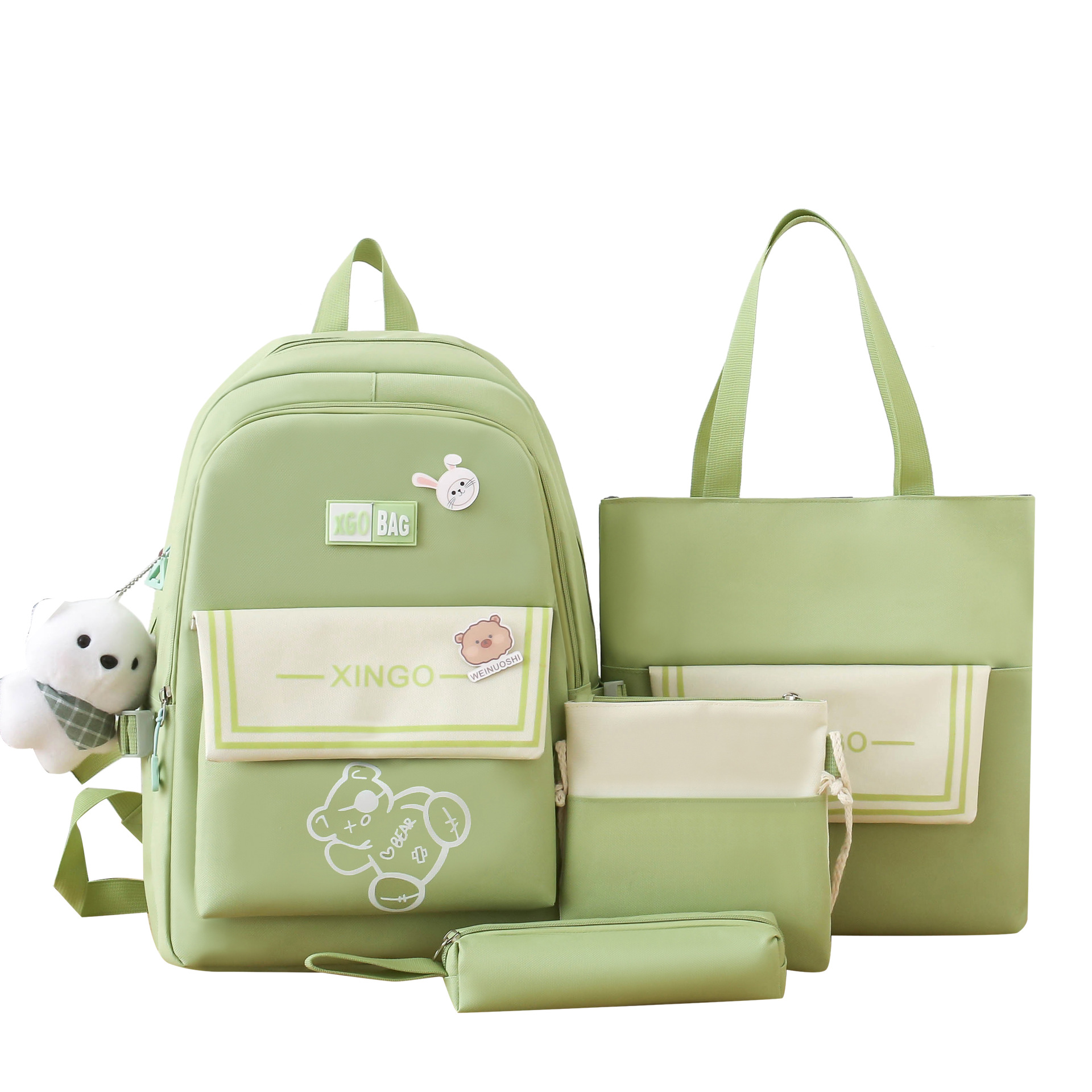 A four-piece set of lightweight and simple cartoon backpack for girls in grades three to six, a large-capacity Korean version backpack Item Picture