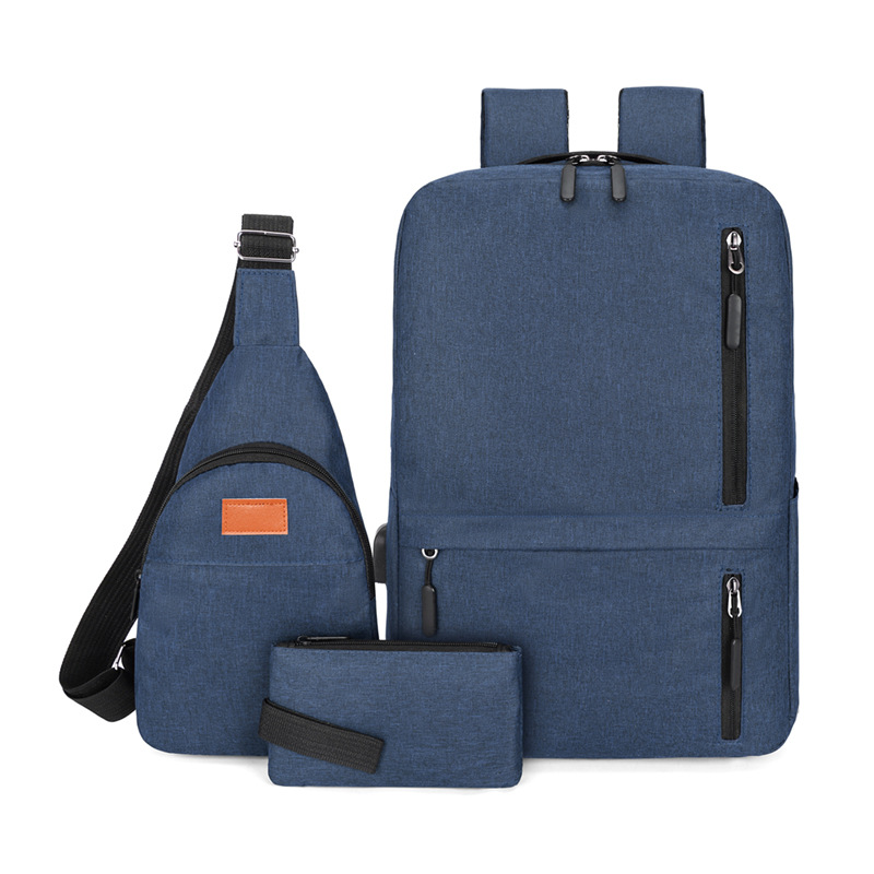 New cross-border casual backpack, men's simple large-capacity student schoolbag, three-piece set, lightweight sports chest bag details Picture