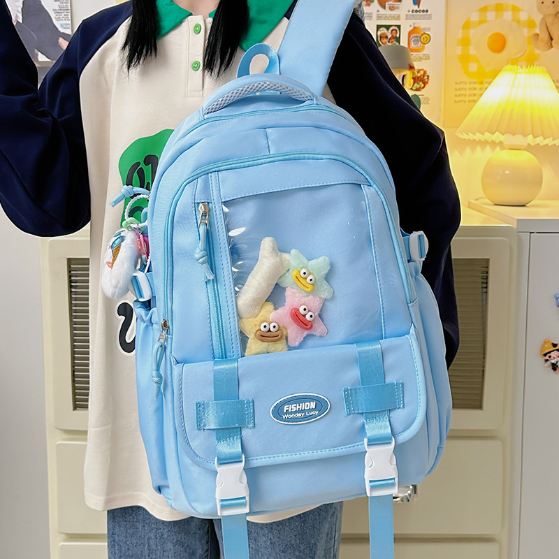 Japanese-style fresh and cute girl backpack, versatile for campus use, high appearance level, large-capacity, transparent backpack for girls full figure