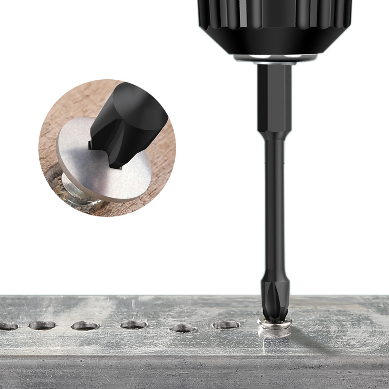 Black cross-head screwdriver, high-hardness hexagonal handle, extended air screwdriver, screwdriver head, impact-resistant, strong magnetic screwdriver head details Picture