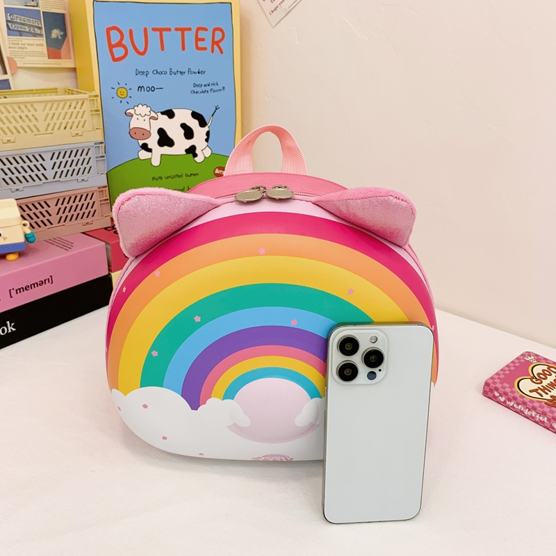 Cross-border Kindergarten Unicorn Glowing Schoolbag for 3-5 years Old Girls, Eggshell Bag, Cartoon Super Cute Girl Double Rainbow Bag Specification drawing